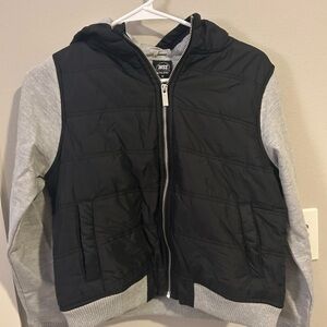 Kids Black and Gray Hooded Puffer Jacket